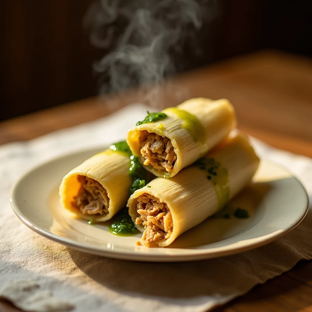 Tamal de salsa verde con pollo